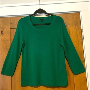 Talbots Kelly Green Cotton blend Sweater Womens L gold tone button cuffs